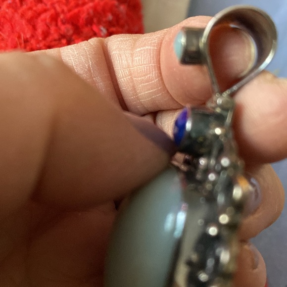 Lapis & Adventurine pendant marked 925 Sterling Silver The  bail of the pendant - Picture 8 of 8